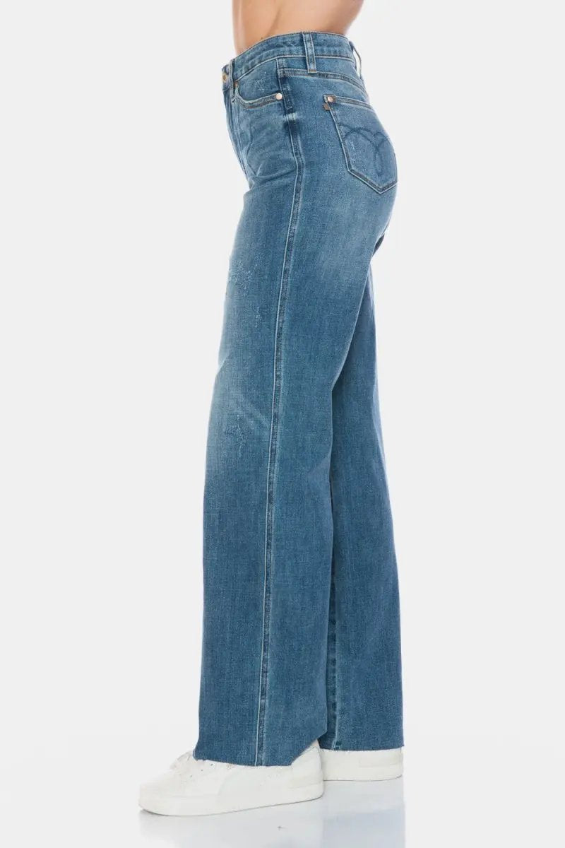 Judy Blue Full Size Tummy Control Cut Raw Hem Straight Jeans - Love Salve